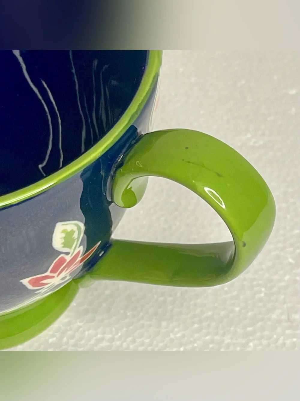 Anthropology Ella Ayaka Decorative Footed Slipware Coffee Cup 12 Oz Blue Green
